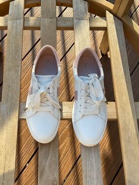 kate spade White and Blush Leather Sneakers